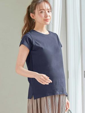 マタニティ トップス|綿混やわらかシンプルTEE　マタニティ・産後授乳服【出産後も長く使える】|ネイビー
