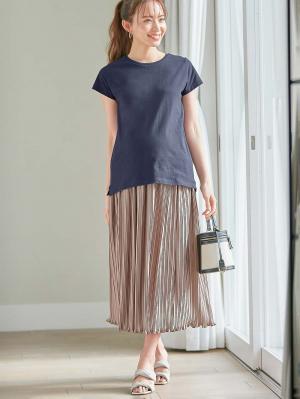 マタニティ トップス|綿混やわらかシンプルTEE　マタニティ・産後授乳服【出産後も長く使える】|ネイビー