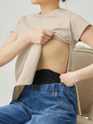 マタニティ トップス|綿混やわらかシンプルTEE　マタニティ・産後授乳服【出産後も長く使える】