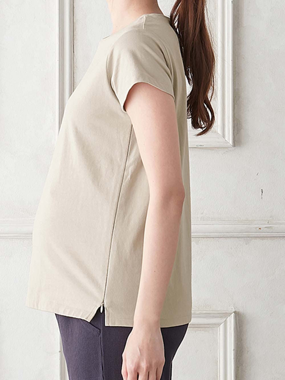 マタニティ トップス|綿混やわらかシンプルTEE　マタニティ・産後授乳服【出産後も長く使える】