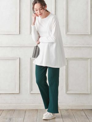 マタニティ トップス|綿混やわらかフレアロングTシャツ マタニティ・産後授乳服【出産後も長く使える】