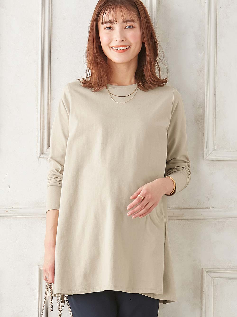 おまとめ割】綿混やわらかフレアロングTシャツ マタニティ・産後授乳服 