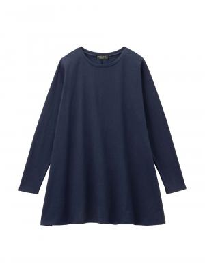 マタニティ トップス|綿混やわらかフレアロングTシャツ マタニティ・産後授乳服【出産後も長く使える】|ネイビー