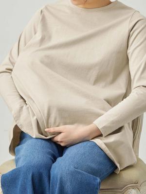 マタニティ トップス|綿混やわらかフレアロングTシャツ マタニティ・産後授乳服【出産後も長く使える】