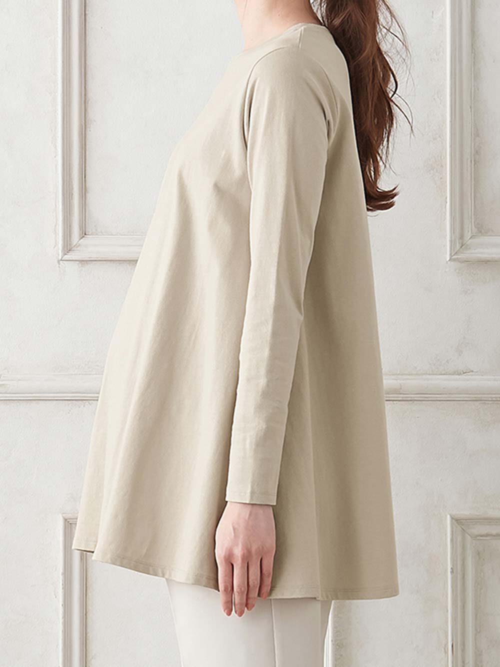 マタニティ トップス|綿混やわらかフレアロングTシャツ マタニティ・産後授乳服【出産後も長く使える】