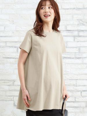 マタニティ トップス|綿混やわらかフレア半袖Tシャツ　マタニティ・産後授乳服【出産後も長く使える】|グレージュ