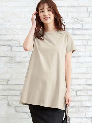 マタニティ トップス|綿混やわらかフレア半袖Tシャツ　マタニティ・産後授乳服【出産後も長く使える】|グレージュ