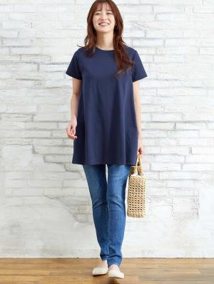 マタニティ トップス|綿混やわらかフレア半袖Tシャツ　マタニティ・産後授乳服【出産後も長く使える】
