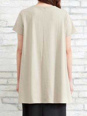 マタニティ トップス|綿混やわらかフレア半袖Tシャツ　マタニティ・産後授乳服【出産後も長く使える】