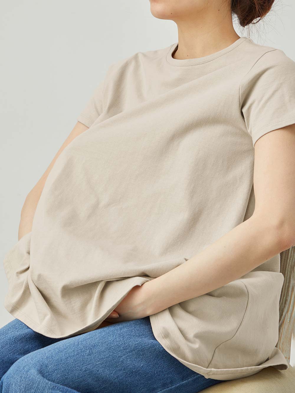 マタニティ トップス|綿混やわらかフレア半袖Tシャツ　マタニティ・産後授乳服【出産後も長く使える】