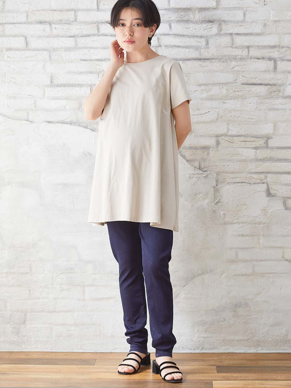 マタニティ トップス|綿混やわらかフレア半袖Tシャツ　マタニティ・産後授乳服【出産後も長く使える】