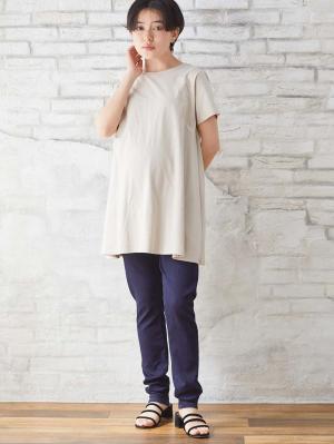 マタニティ トップス|綿混やわらかフレア半袖Tシャツ　マタニティ・産後授乳服【出産後も長く使える】