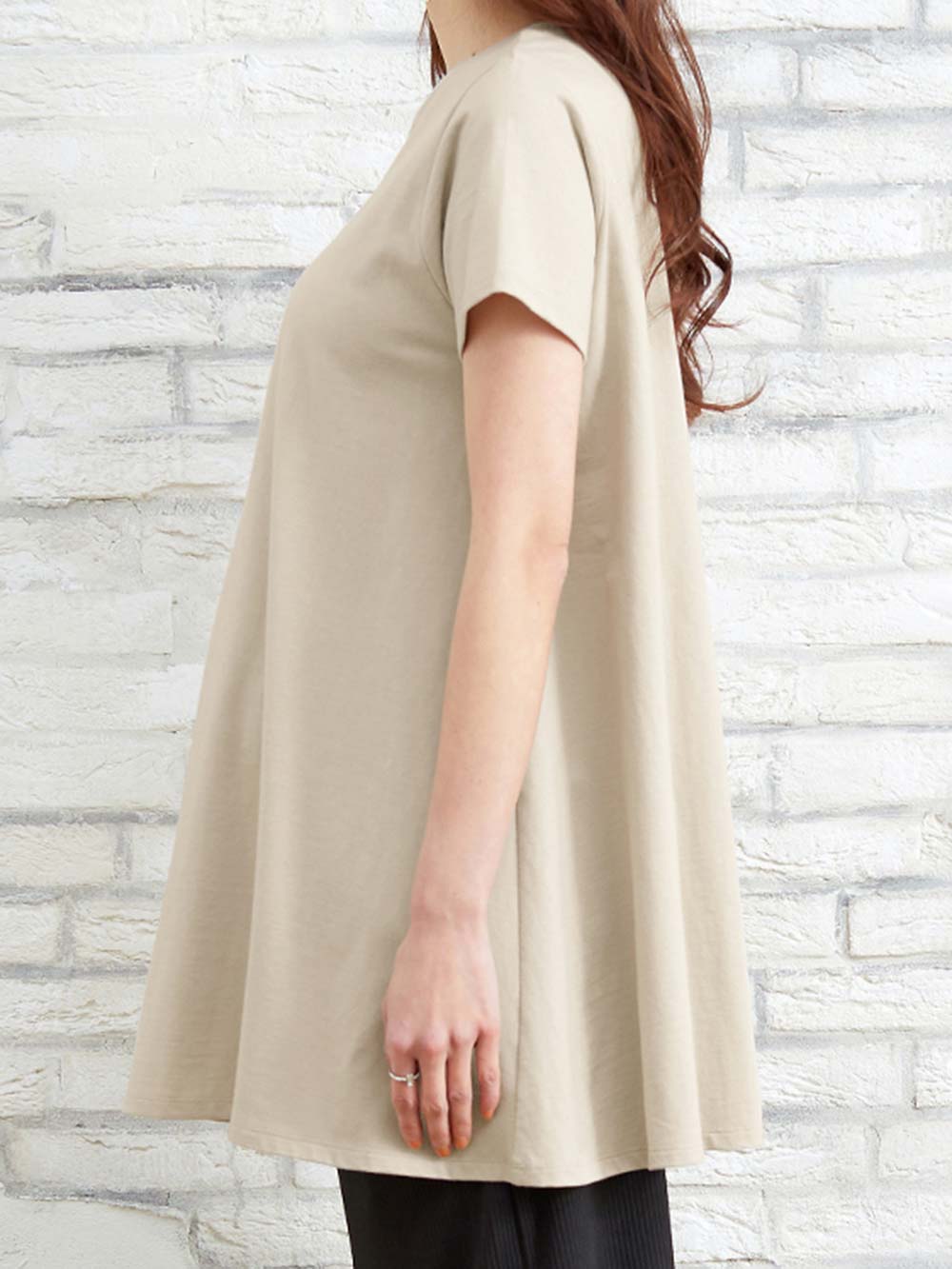 マタニティ トップス|綿混やわらかフレア半袖Tシャツ　マタニティ・産後授乳服【出産後も長く使える】