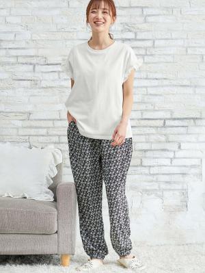 授乳口付きフリルTEE＆ルームパンツセット　マタニティ・授乳パジャマ【出産後も長く使える】10320