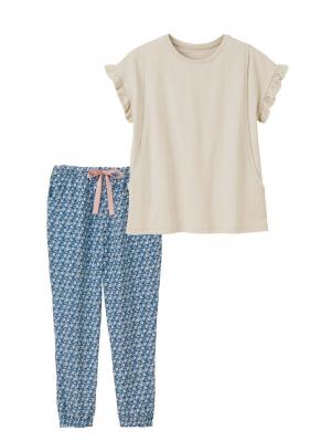 授乳口付きフリルTEE＆ルームパンツセット　マタニティ・授乳パジャマ【出産後も長く使える】 10320