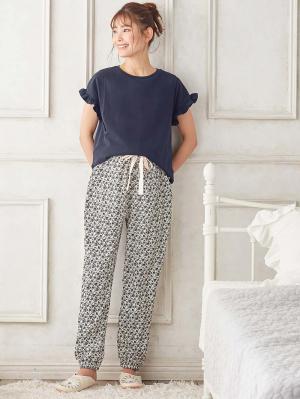 授乳口付きフリルTEE＆ルームパンツセット　マタニティ・授乳パジャマ【出産後も長く使える】10320