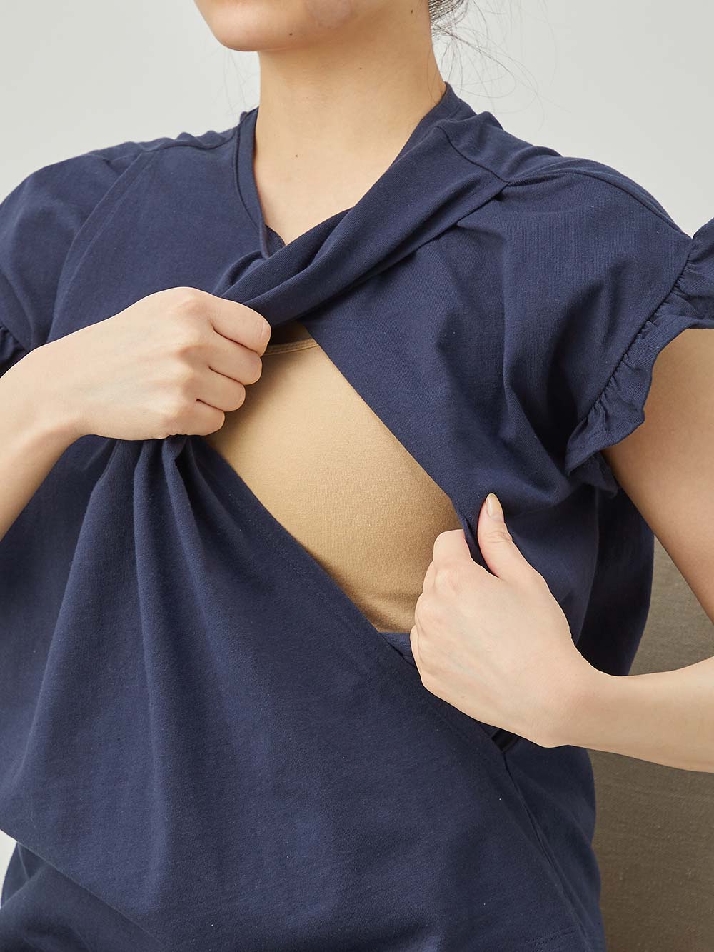 マタニティ パジャマ・ルームウェア|授乳口付きフリルTEE&ルームパンツセット マタニティ・授乳パジャマ【出産後も長く使える】