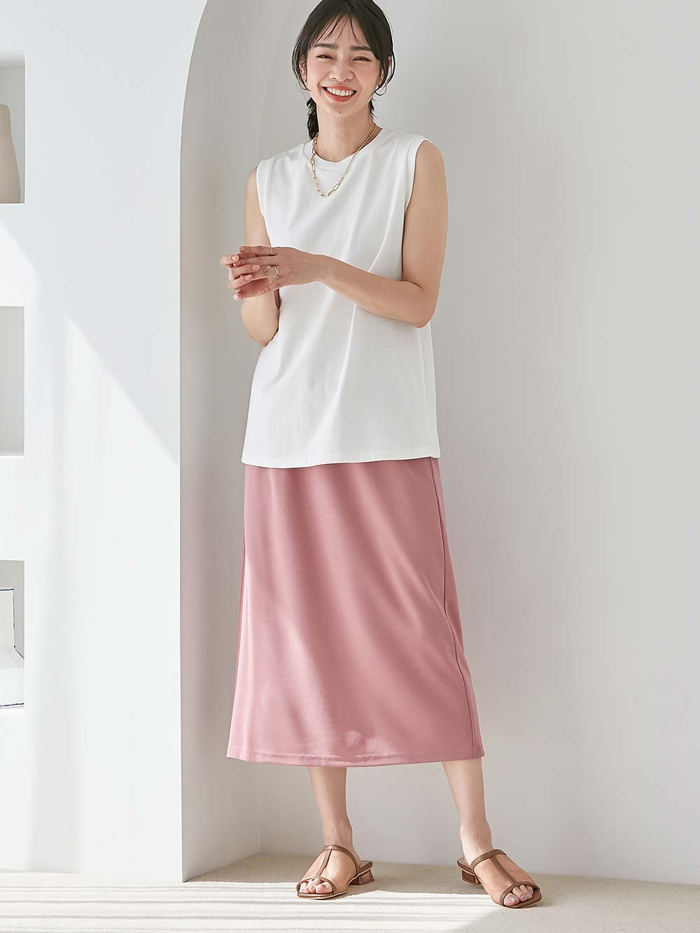 マタニティ トップス|綿混やわらかノースリーブTシャツ　マタニティ・産後授乳服【出産後も長く使える】|オフ