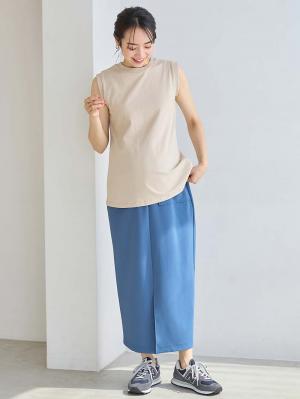 マタニティ トップス|綿混やわらかノースリーブTシャツ　マタニティ・産後授乳服【出産後も長く使える】|グレージュ