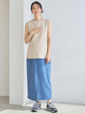 マタニティ トップス|綿混やわらかノースリーブTシャツ　マタニティ・産後授乳服【出産後も長く使える】|グレージュ