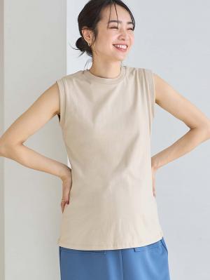マタニティ トップス|綿混やわらかノースリーブTシャツ　マタニティ・産後授乳服【出産後も長く使える】|グレージュ