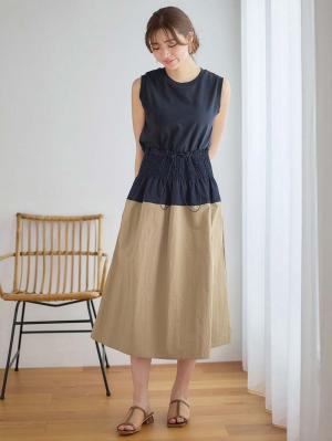 マタニティ トップス|綿混やわらかノースリーブTシャツ　マタニティ・産後授乳服【出産後も長く使える】|ネイビー