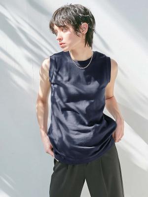 マタニティ トップス|綿混やわらかノースリーブTシャツ　マタニティ・産後授乳服【出産後も長く使える】|ネイビー