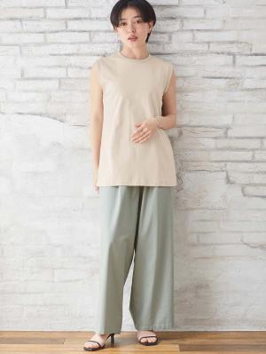 マタニティ トップス|綿混やわらかノースリーブTシャツ　マタニティ・産後授乳服【出産後も長く使える】|グレージュ