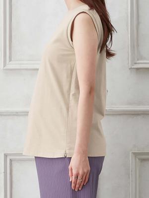 マタニティ トップス|綿混やわらかノースリーブTシャツ　マタニティ・産後授乳服【出産後も長く使える】