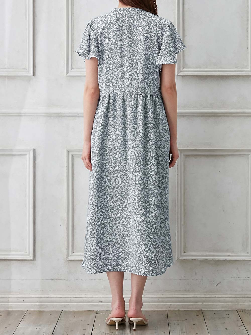 マタニティ ワンピース|フレンチフレアスリーブ花柄ワンピース　マタニティ・産後授乳服【出産後も長く使える】