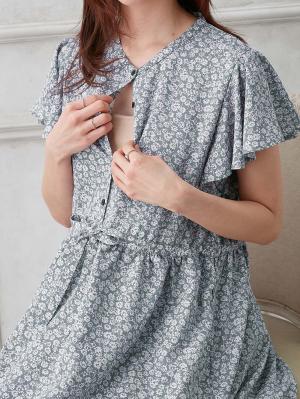 マタニティ ワンピース|フレンチフレアスリーブ花柄ワンピース　マタニティ・産後授乳服【出産後も長く使える】