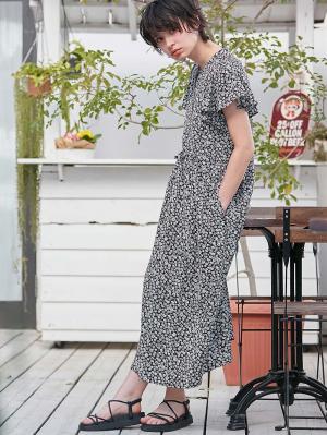 マタニティ ワンピース|フレンチフレアスリーブ花柄ワンピース　マタニティ・産後授乳服【出産後も長く使える】