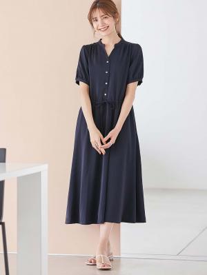 マタニティ ワンピース|半袖ギャザーシャツワンピース　マタニティ・産後授乳服【出産後も長く使える】|ネイビー