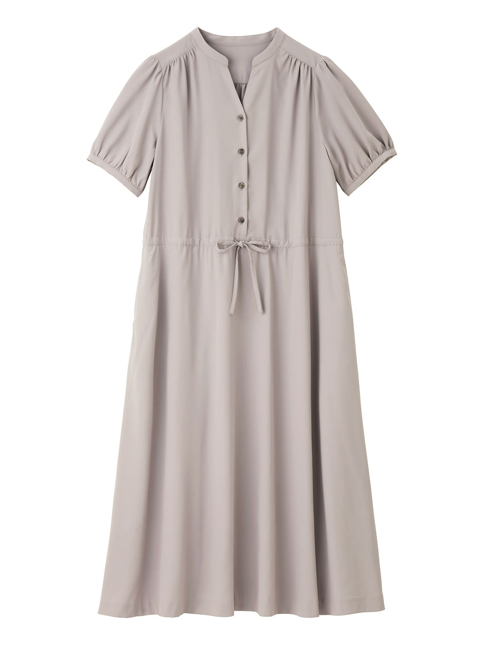 マタニティ ワンピース|半袖ギャザーシャツワンピース　マタニティ・産後授乳服【出産後も長く使える】|ペールグレー