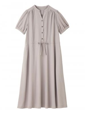 マタニティ ワンピース|半袖ギャザーシャツワンピース　マタニティ・産後授乳服【出産後も長く使える】|ペールグレー