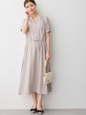 マタニティ ワンピース|半袖ギャザーシャツワンピース　マタニティ・産後授乳服【出産後も長く使える】|ペールグレー