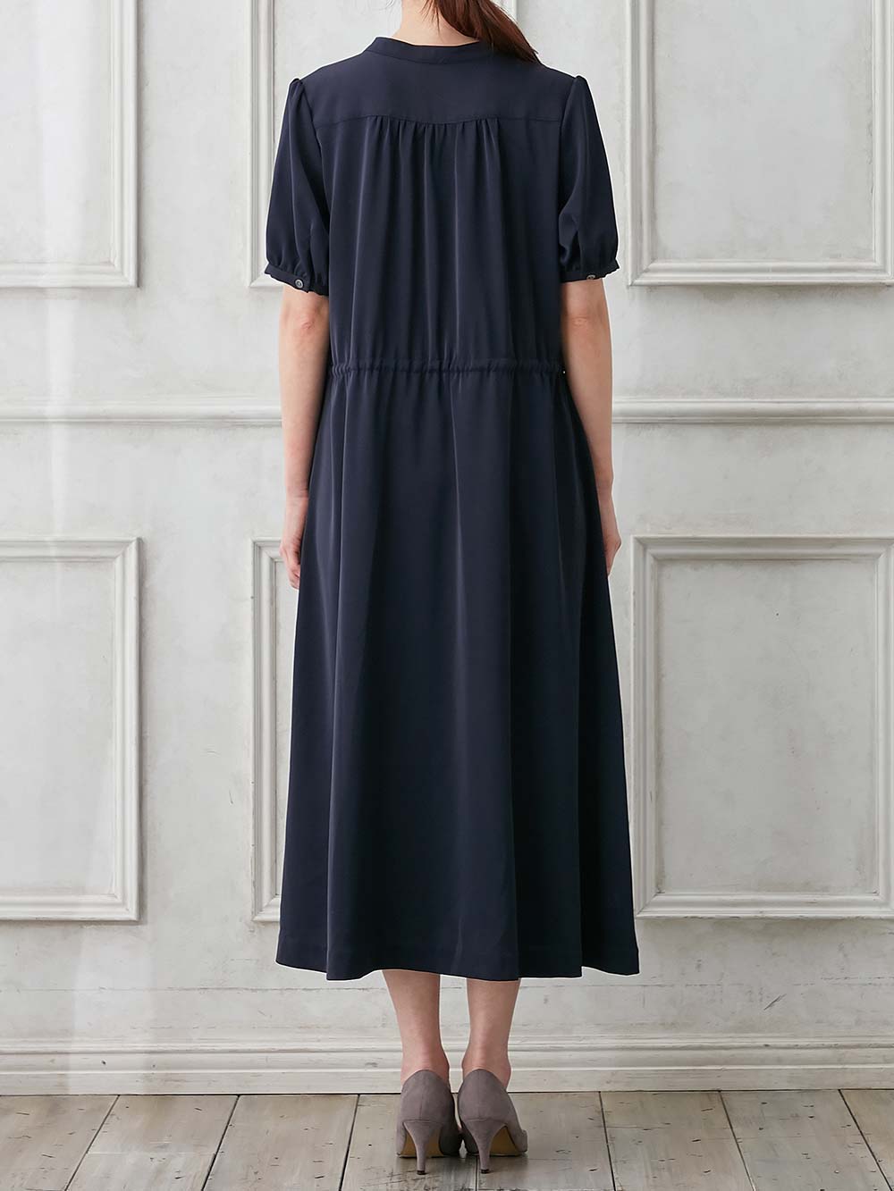 マタニティ ワンピース|半袖ギャザーシャツワンピース　マタニティ・産後授乳服【出産後も長く使える】