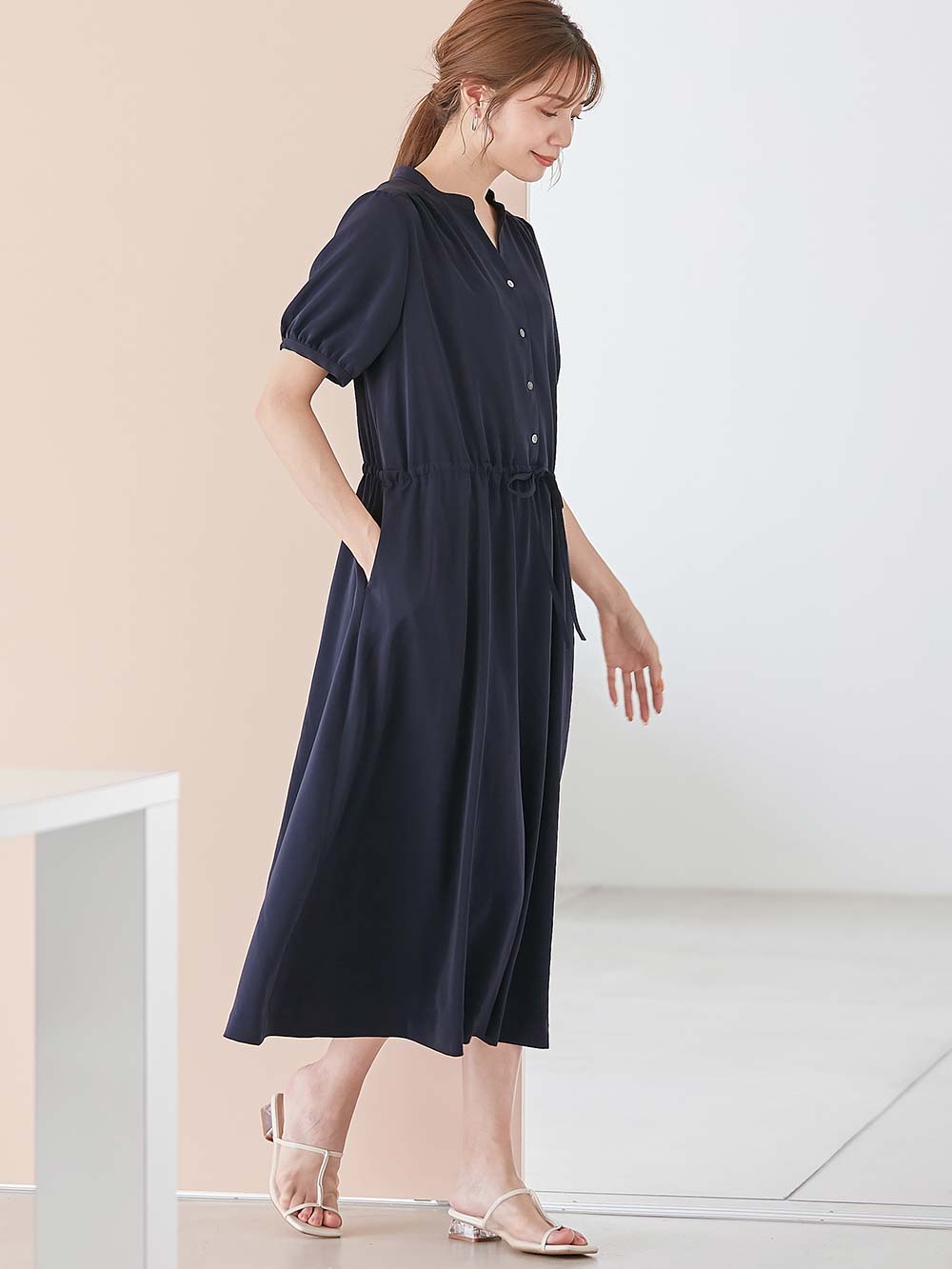 半袖ギャザーシャツワンピース マタニティ・産後授乳服【出産後
