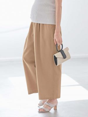 マタニティ パンツ|コットンリネンワイドパンツ　マタニティ・産後【出産後も長く使える】|ベージュ