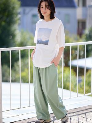 マタニティ パンツ|コットンリネンワイドパンツ　マタニティ・産後【出産後も長く使える】|カーキ