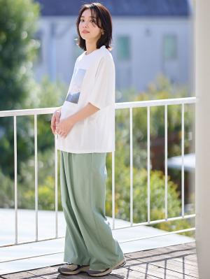 マタニティ パンツ|コットンリネンワイドパンツ　マタニティ・産後【出産後も長く使える】|カーキ