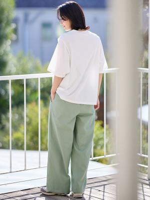 マタニティ パンツ|コットンリネンワイドパンツ　マタニティ・産後【出産後も長く使える】|カーキ