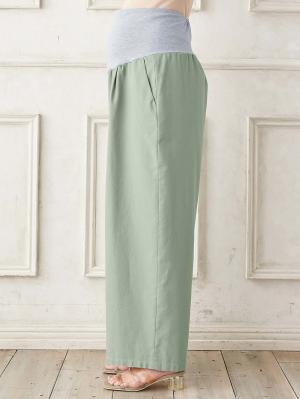 マタニティ パンツ|コットンリネンワイドパンツ　マタニティ・産後【出産後も長く使える】