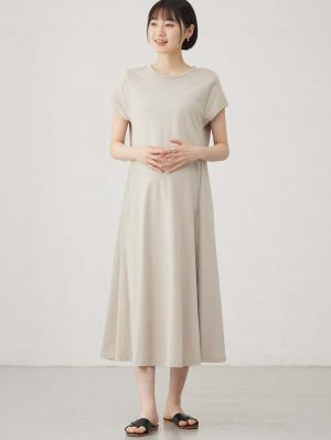 マタニティ ワンピース|コットン100%フレア半袖ワンピース マタニティ・授乳服【出産後も長く使える】|トープ