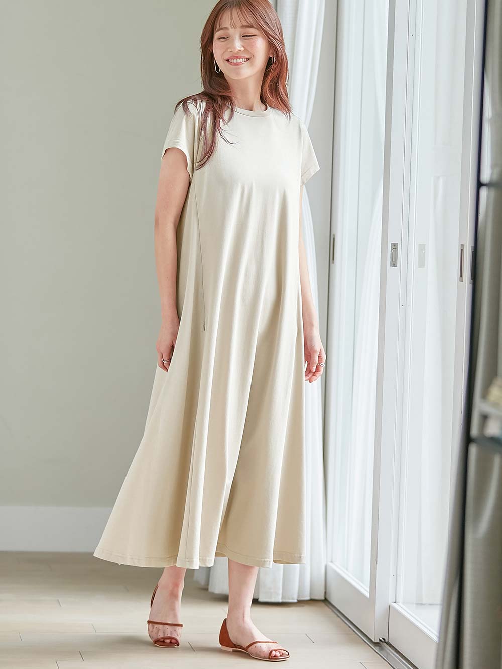 マタニティ ワンピース|コットン100%フレア半袖ワンピース マタニティ・授乳服【出産後も長く使える】|トープ