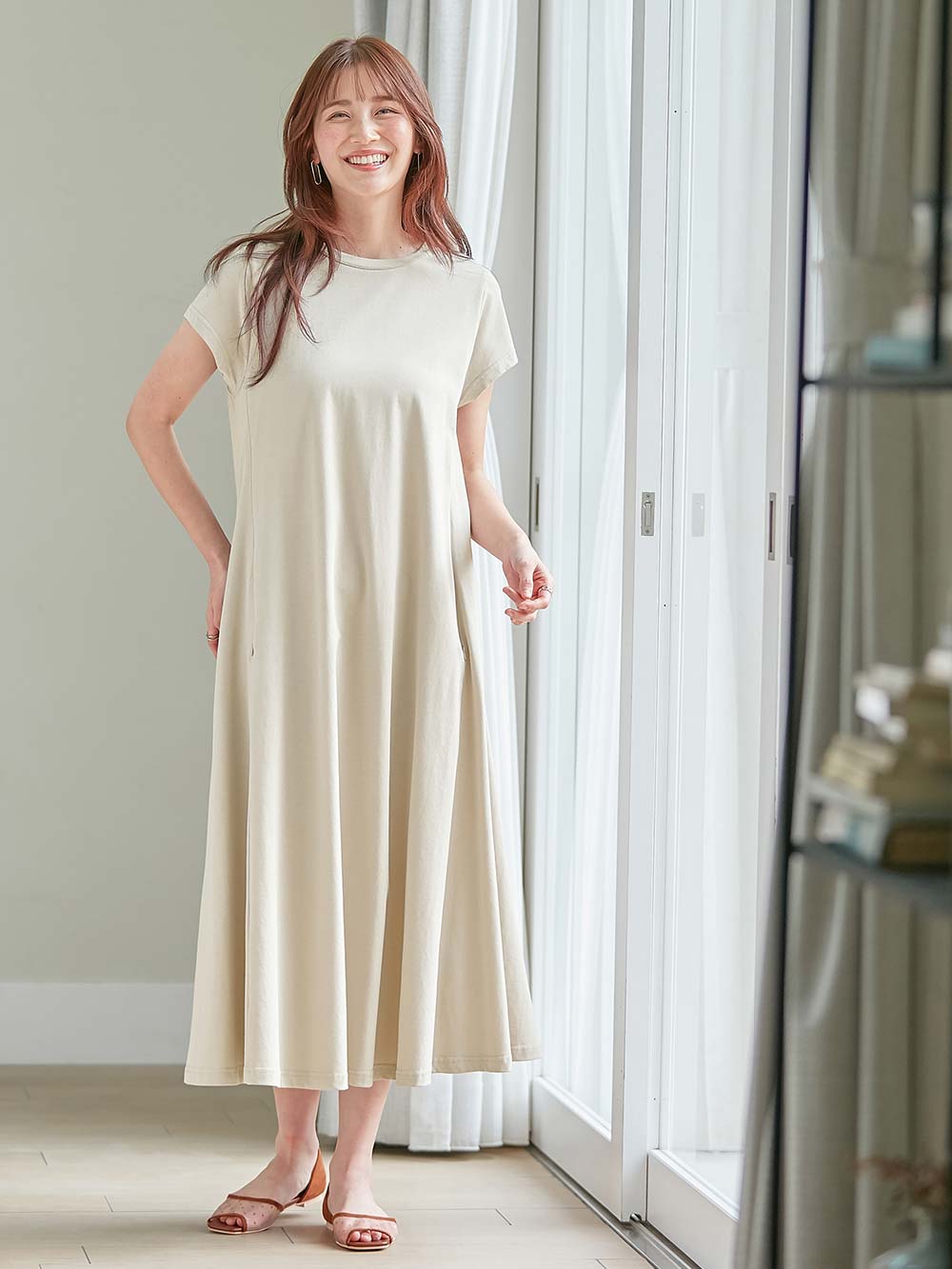 マタニティ ワンピース|コットン100%フレア半袖ワンピース マタニティ・授乳服【出産後も長く使える】|トープ