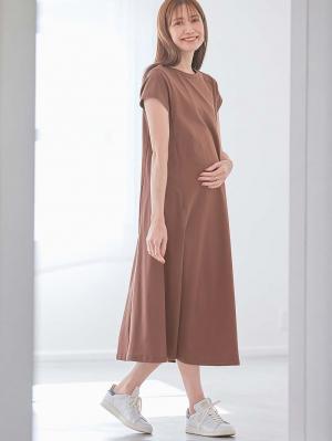 マタニティ ワンピース|コットン100%フレア半袖ワンピース マタニティ・授乳服【出産後も長く使える】|ブラウンパープル