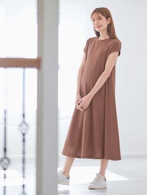 マタニティ ワンピース|コットン100%フレア半袖ワンピース マタニティ・授乳服【出産後も長く使える】|ブラウンパープル
