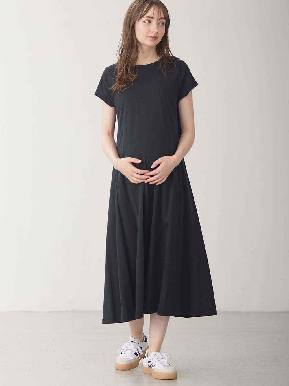 コットン100%フレア半袖ワンピース マタニティ・授乳服【出産後