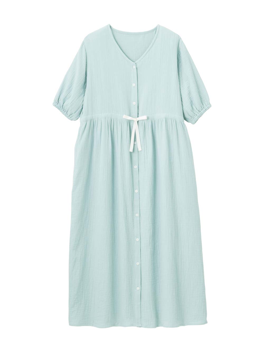 マタニティ パジャマ・ルームウェア|ぷくぷくWガーゼウエストリボンネグリジェ　マタニティ・産後【出産後も長く使える】|グレイッシュブルー